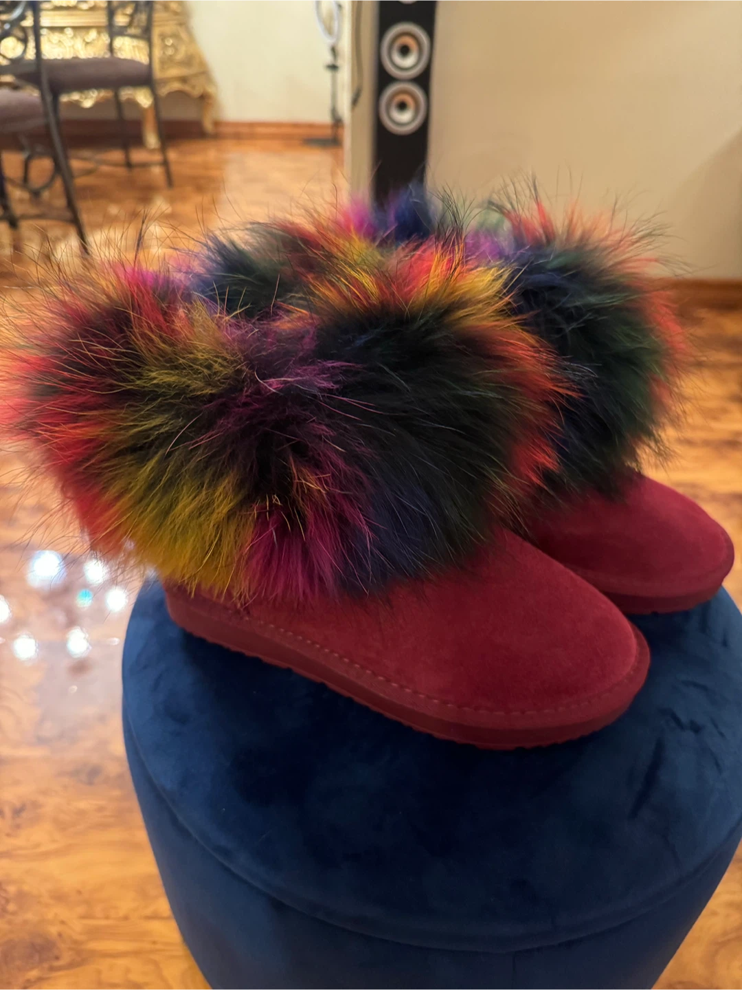 Red Suede Boots with Faux Fur - photo 2