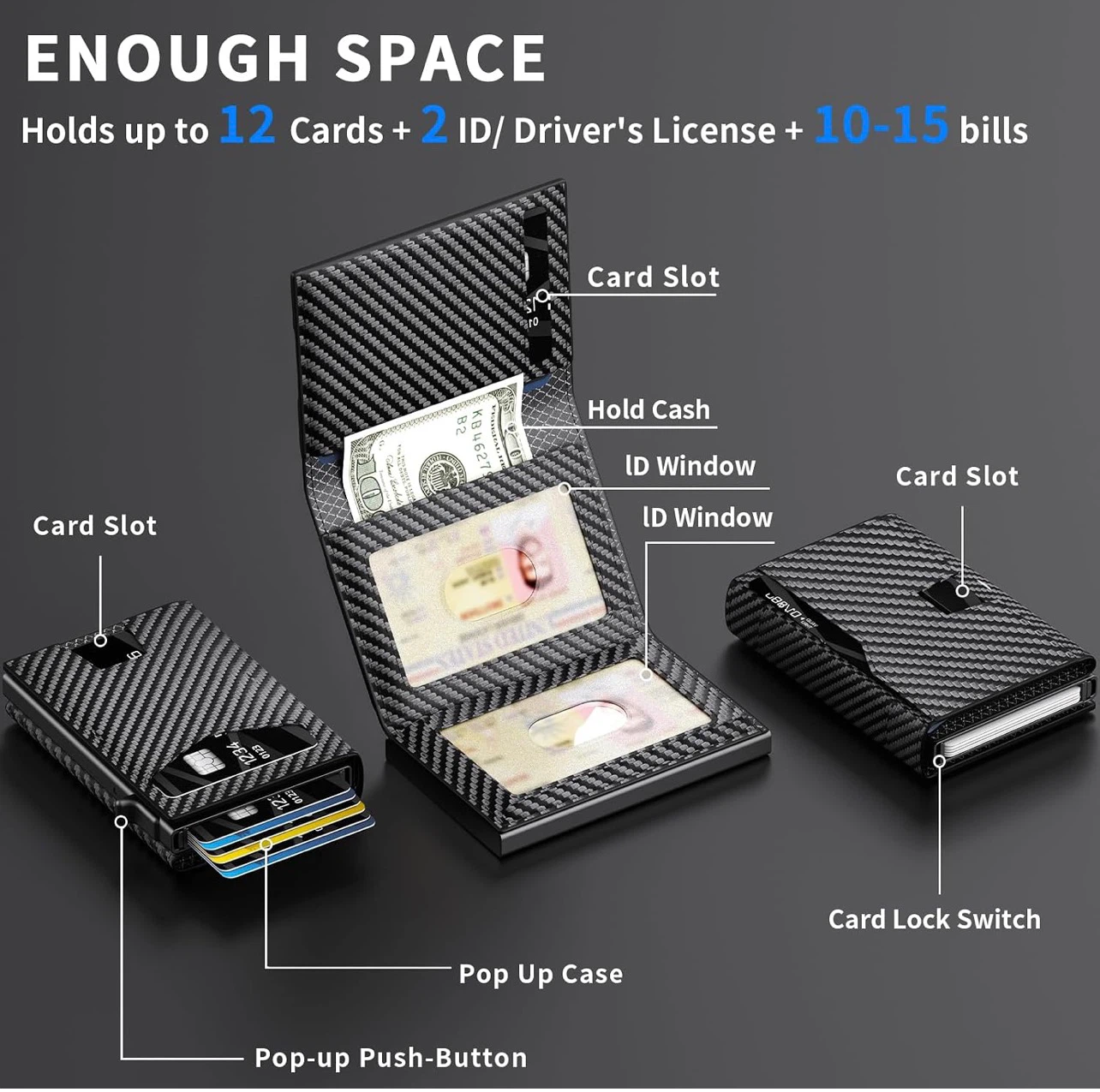RFID Blocking Carbon Fiber Pattern Pop-Up Wallet - photo 2