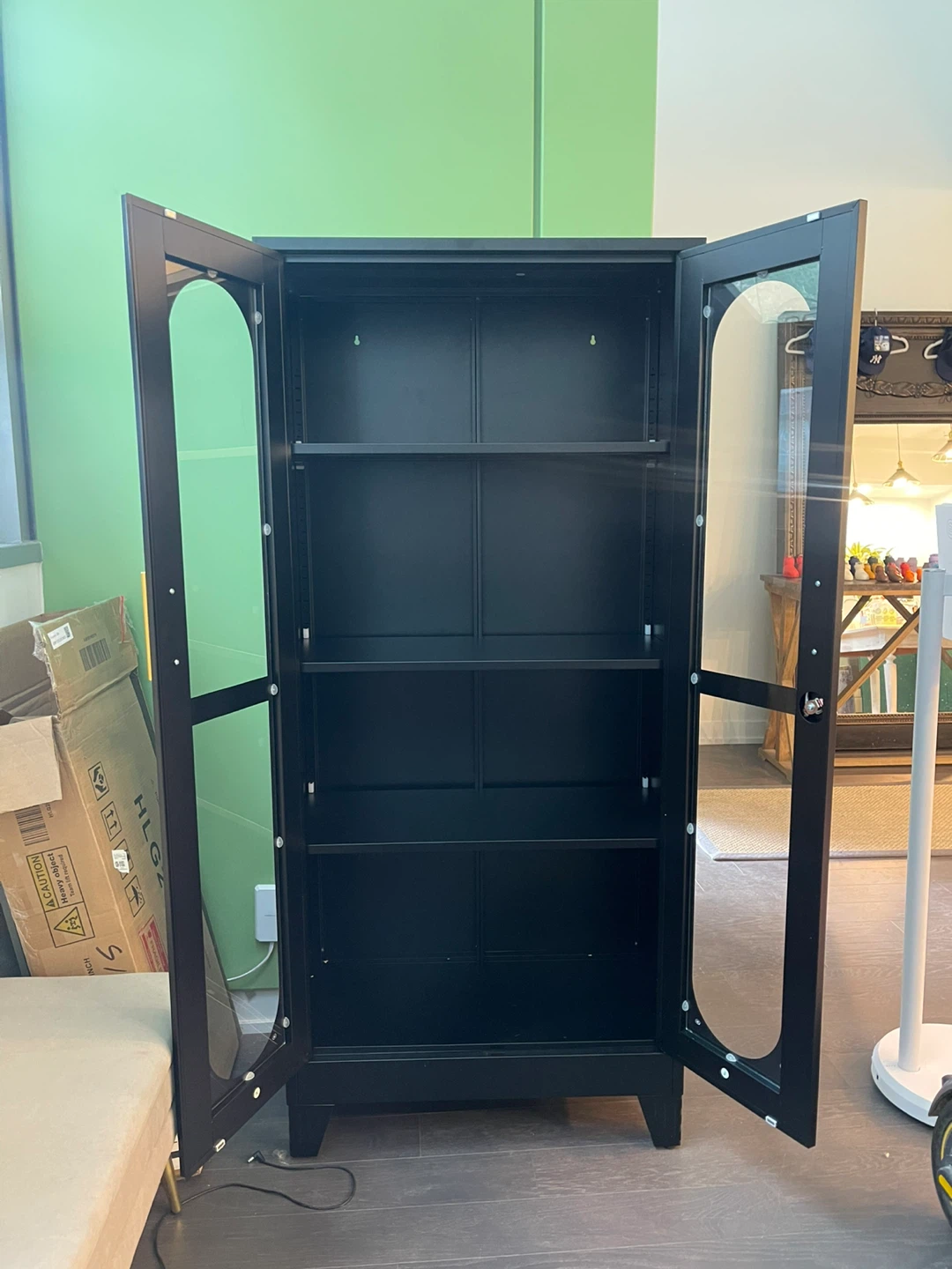 Black Metal Storage Cabinet with Glass Doors - photo 3