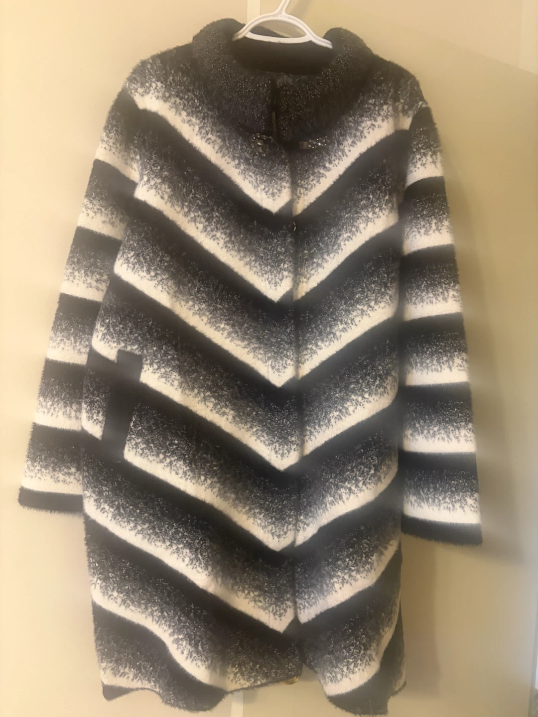 Chevron Striped Fuzzy Coat XL