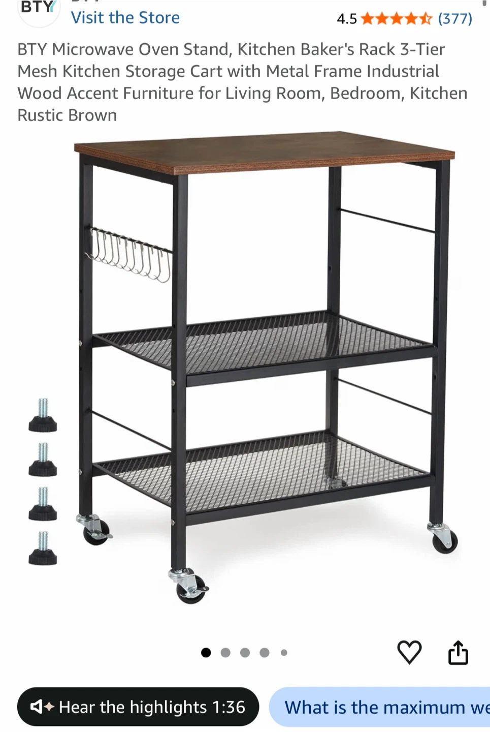 BTY 3-Tier Kitchen Baker's Rack