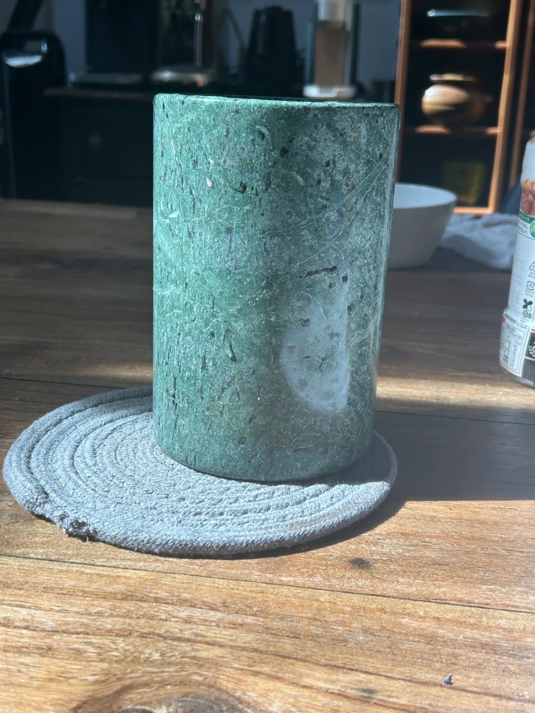 Heavy Elegant Home Decor Green Marble Stone Cylinder Vase - photo 2