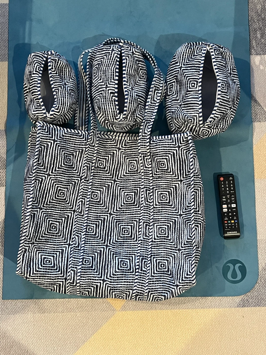 Geometric Print Tote Bag and Matching Accessory Bags