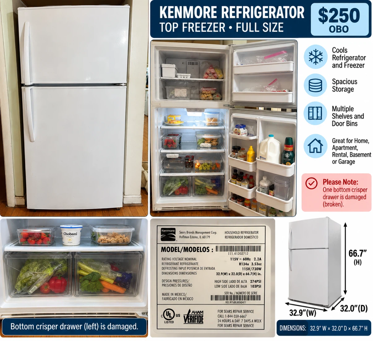 Kenmore Top Freezer Refrigerator