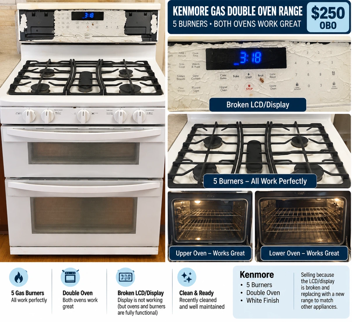 Kenmore Gas Double Oven Range