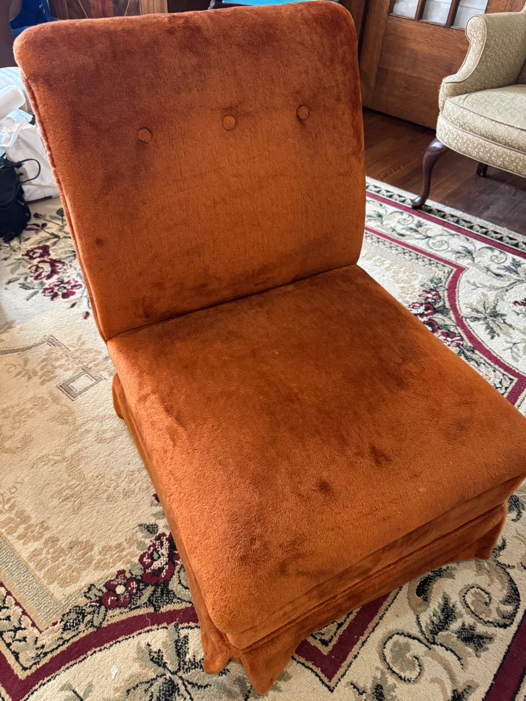 Burnt Orange Velvet Armless Slipper Chair