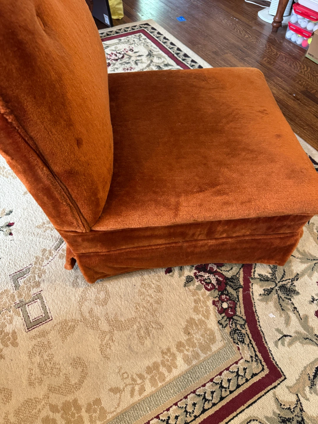 Burnt Orange Velvet Armless Slipper Chair - photo 5