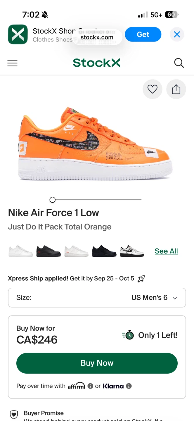 Nike Air Force 1 JDI Premium Total Orange - photo 2