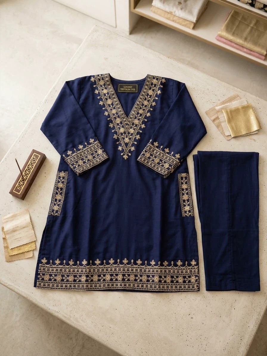 Navy Embroidered Kurta Set