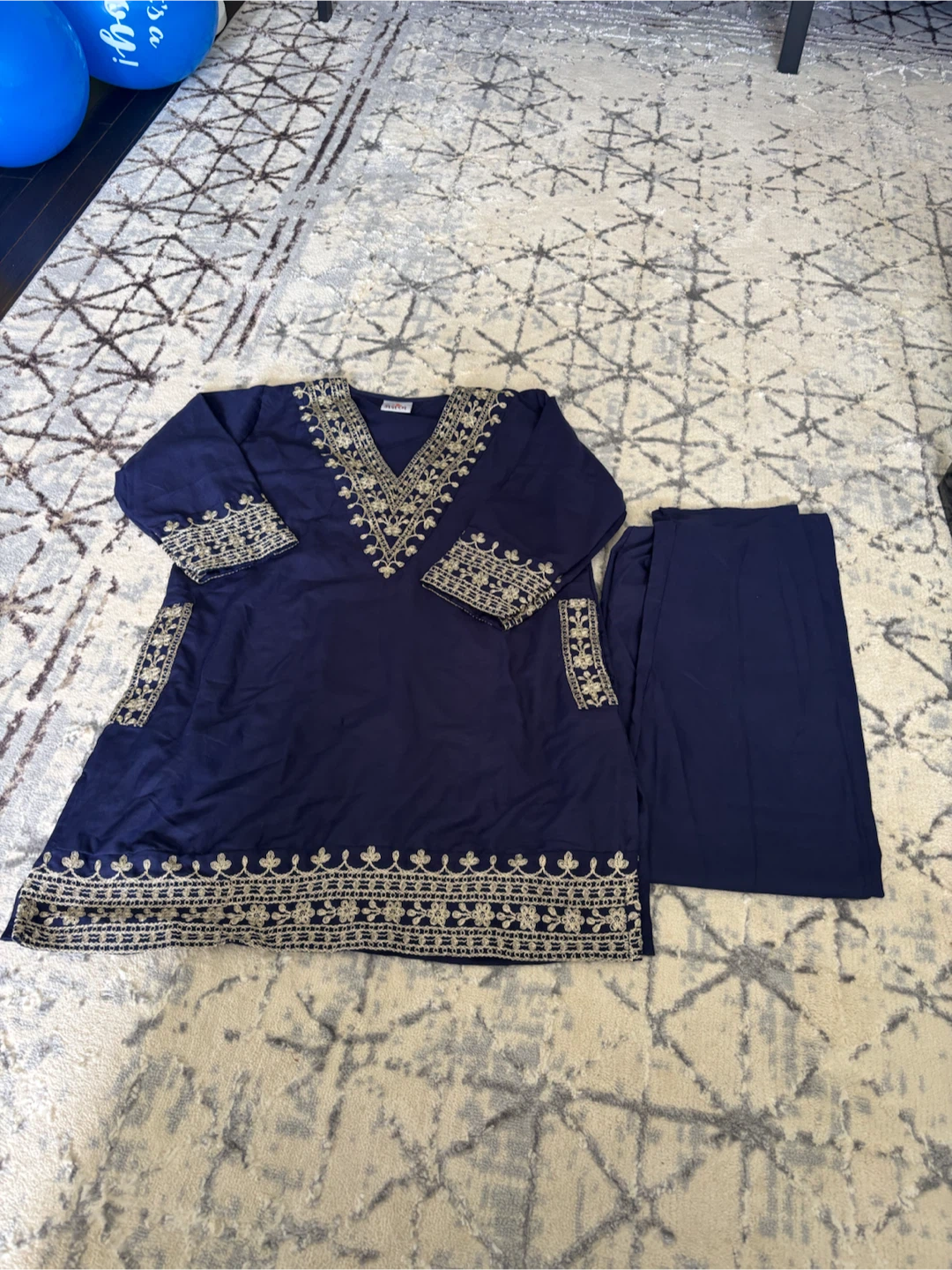 Navy Embroidered Kurta Set - photo 3