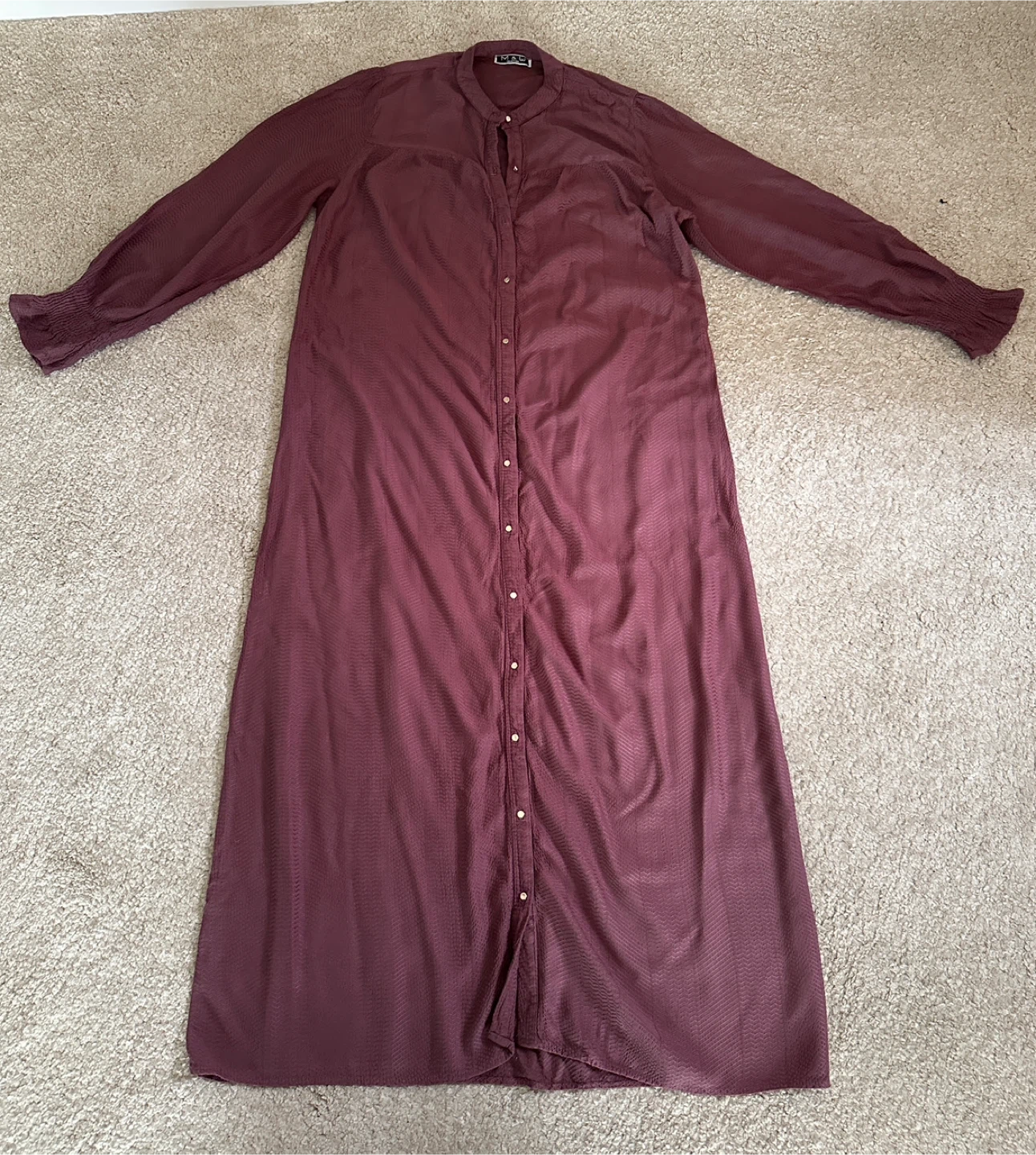 Burgundy Long Shirt Dress - Size Medium