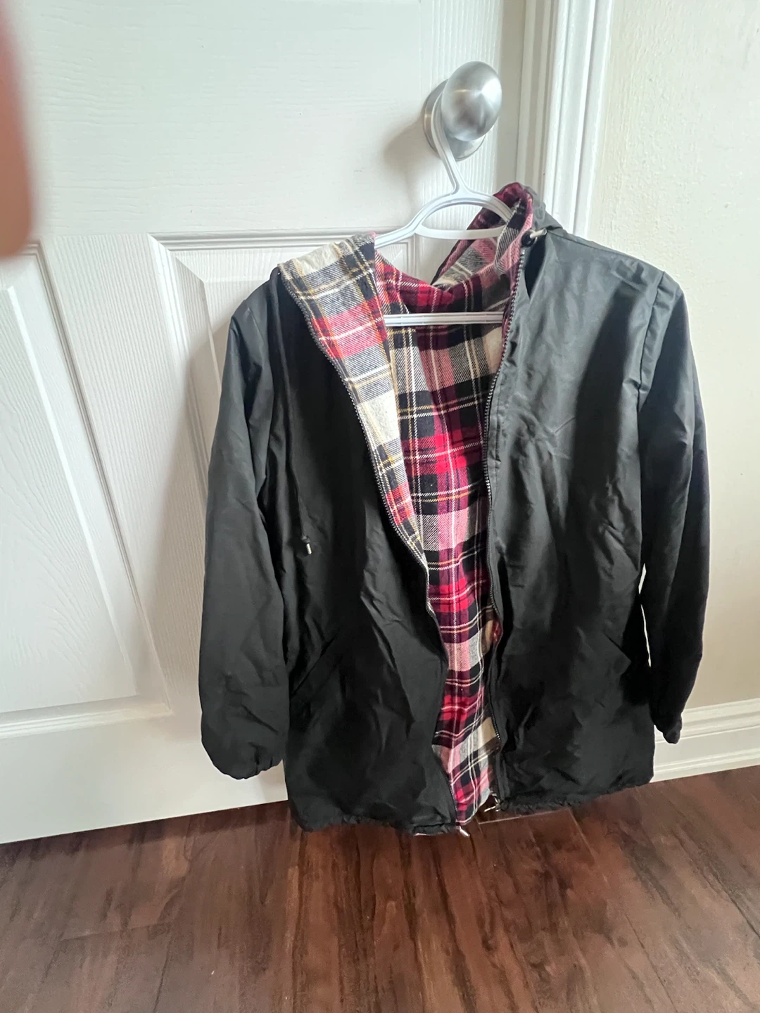 Black Plaid Lined Hooded Jacket