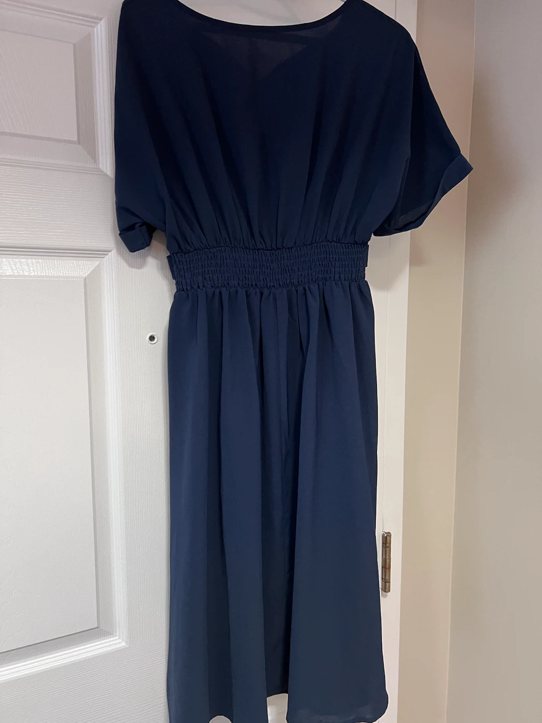 Navy Blue Short Sleeve Midi Dress