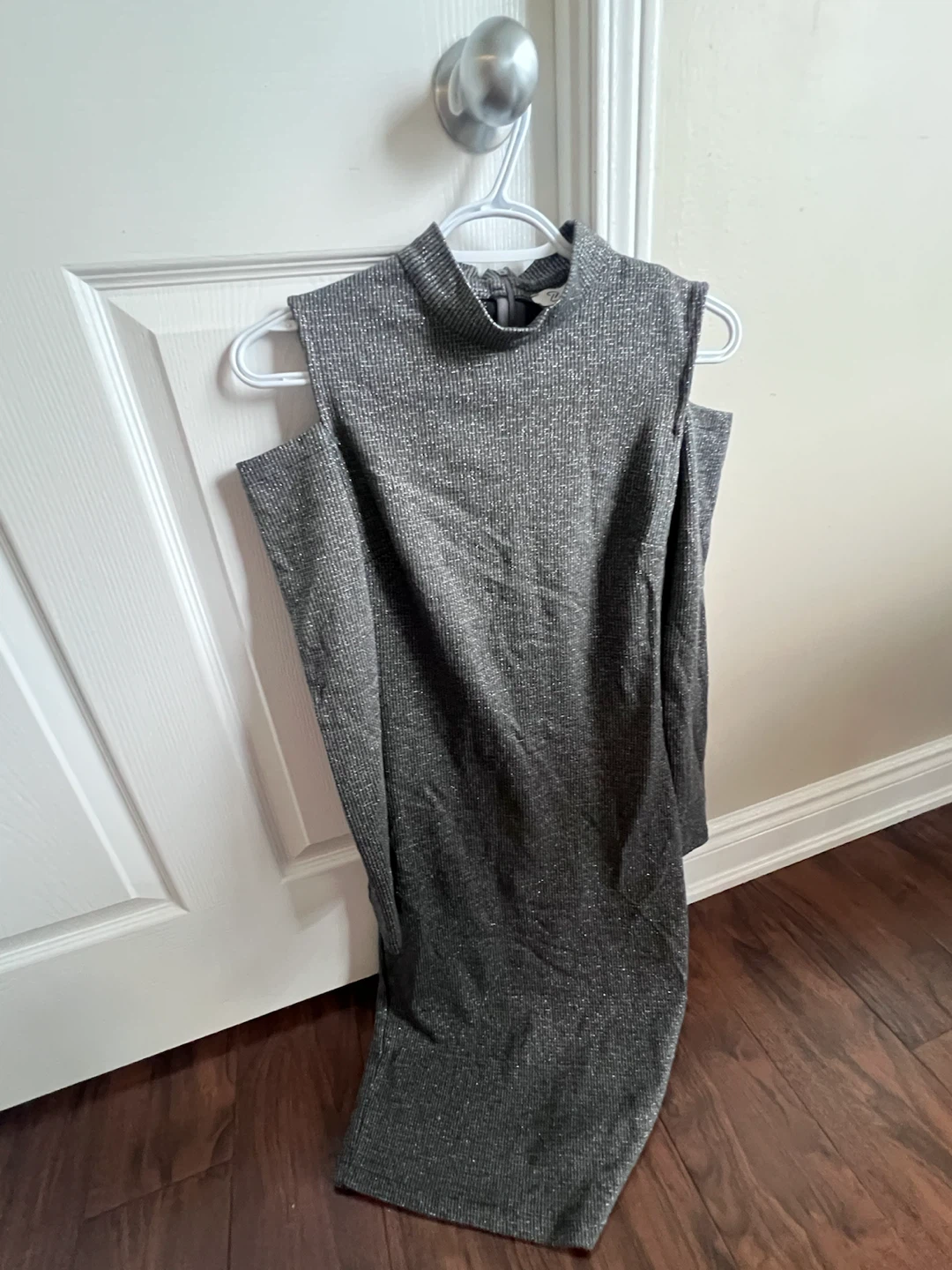 Stylish Silver Shimmer Cold-Shoulder Dress