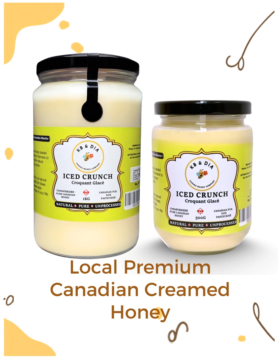 KB & Dia Iced Crunch Creamed Honey 1kg and 500g