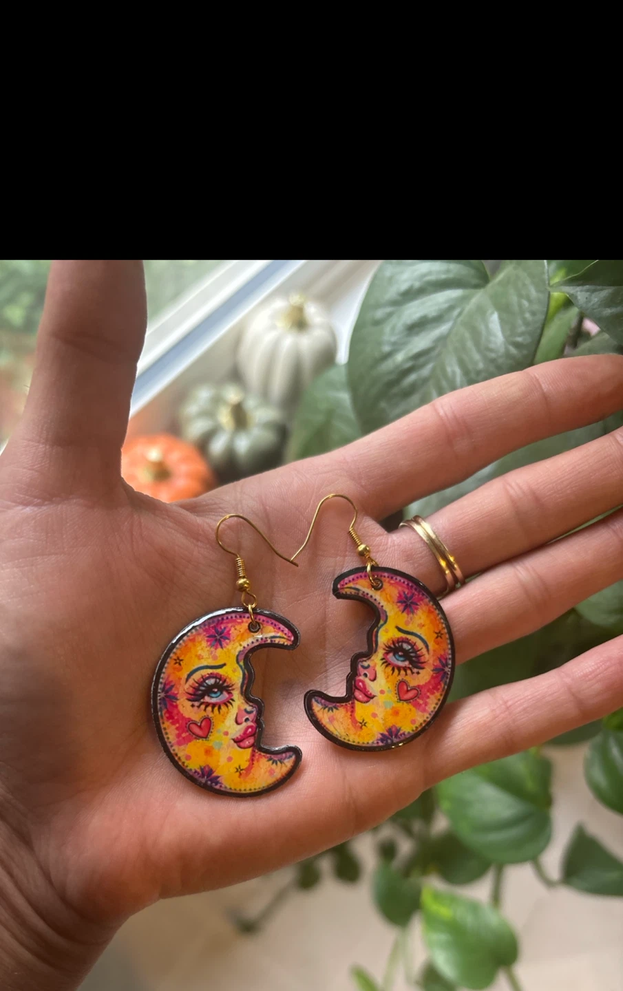 Crescent Moon Face Earrings