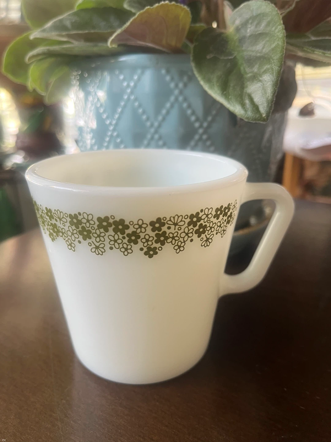 Pyrex Vintage Mid Century “Spring Blossoms” Milk Glass Mug