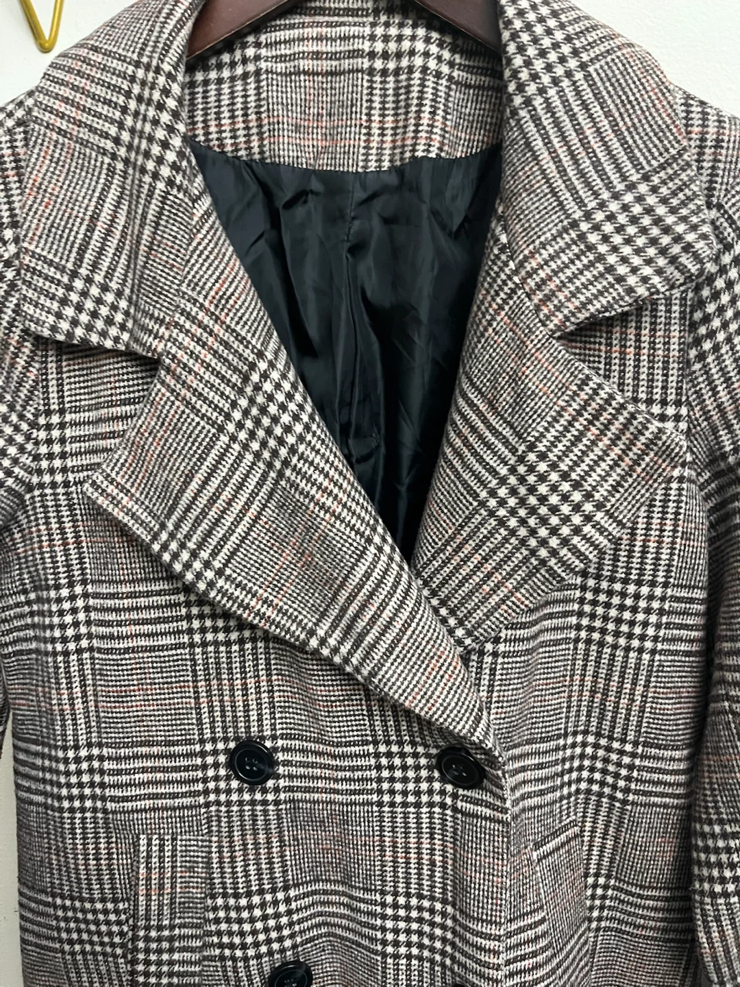 Women Black & White Plaid Double Breasted Trench Coat. - photo 2