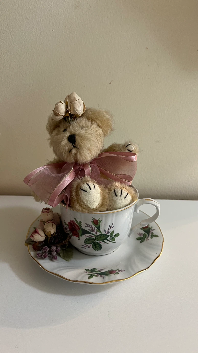 Vintage Style Teddy Bear in Floral Teacup