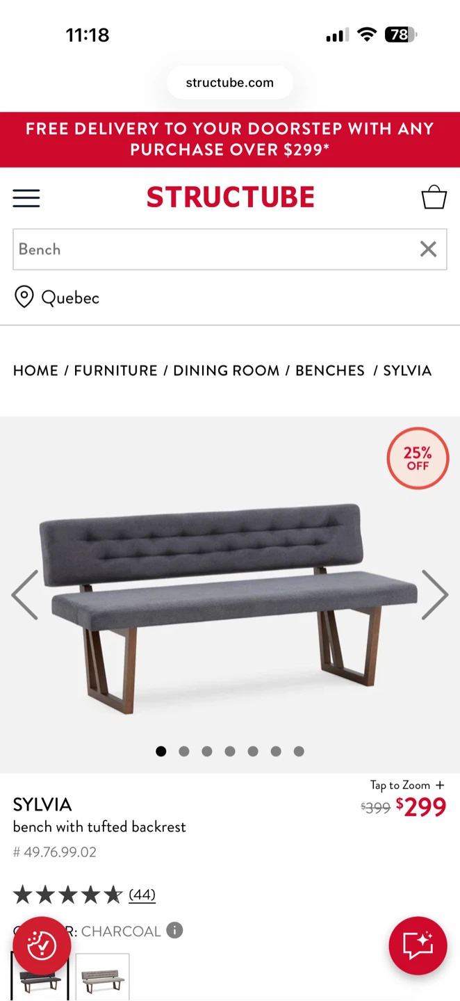 Grey Upholstered Bench