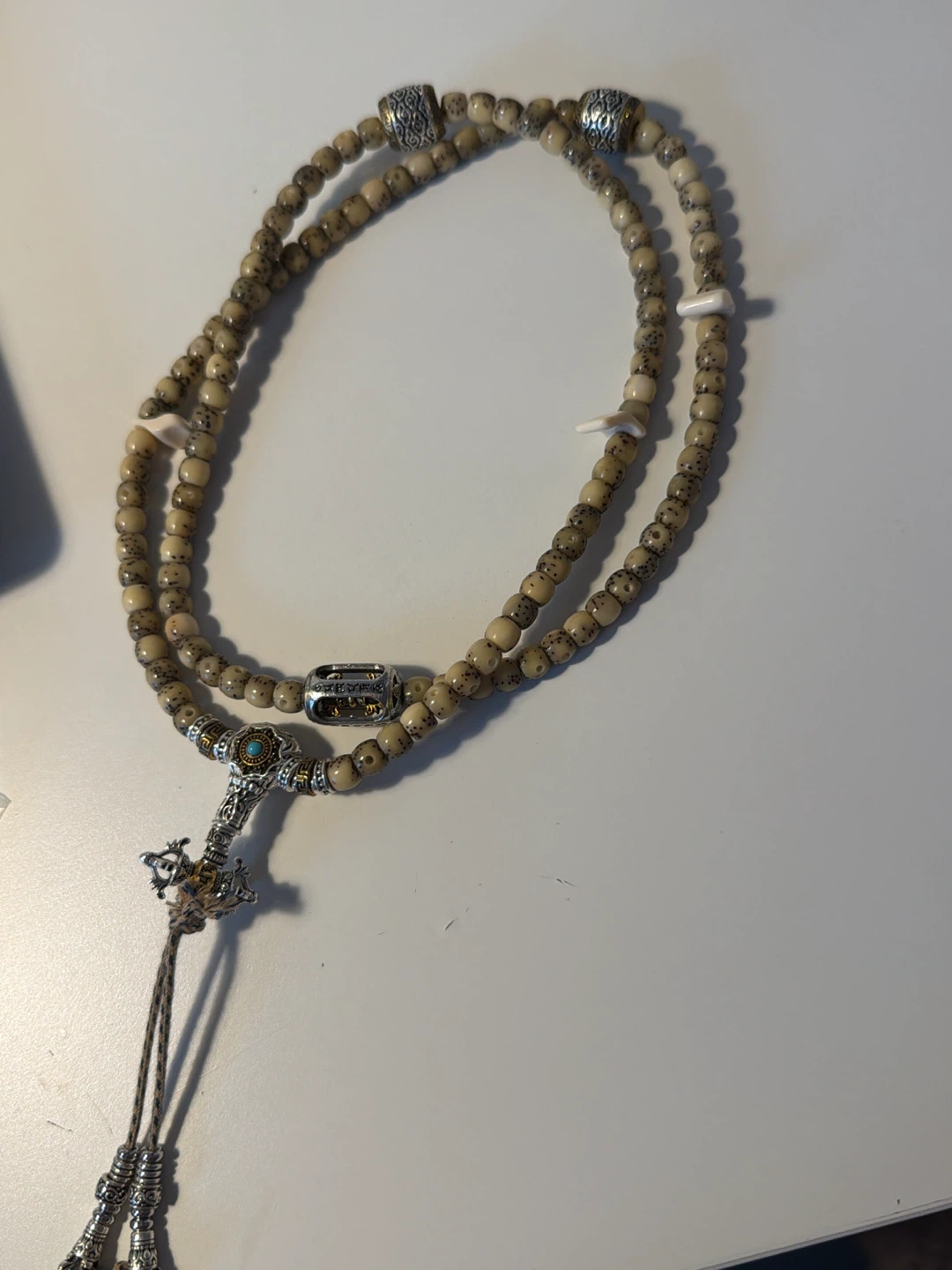 Beaded Mala Prayer Necklace with Ornate Pendant