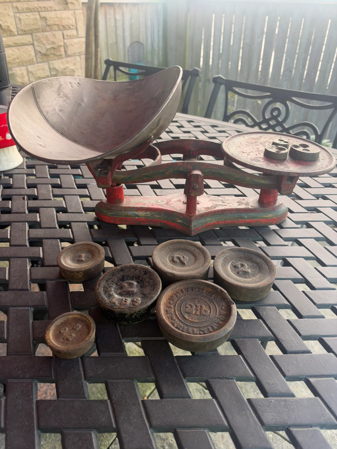 Vintage Cast Iron Kitchen Scale with Weights