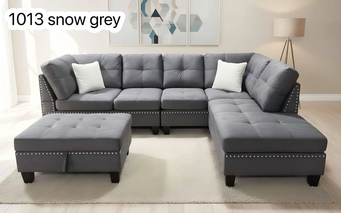 Velvet Sectional Sofa with Storage Ottoman