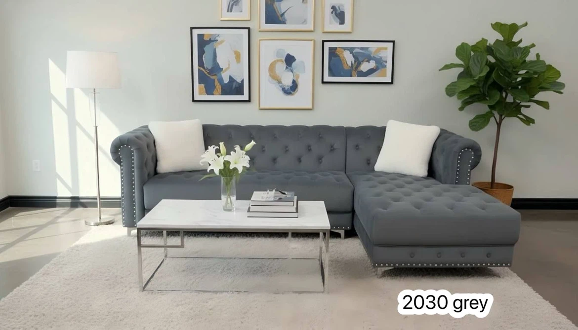 Velvet Sectional Sofa with Storage Ottoman - photo 2