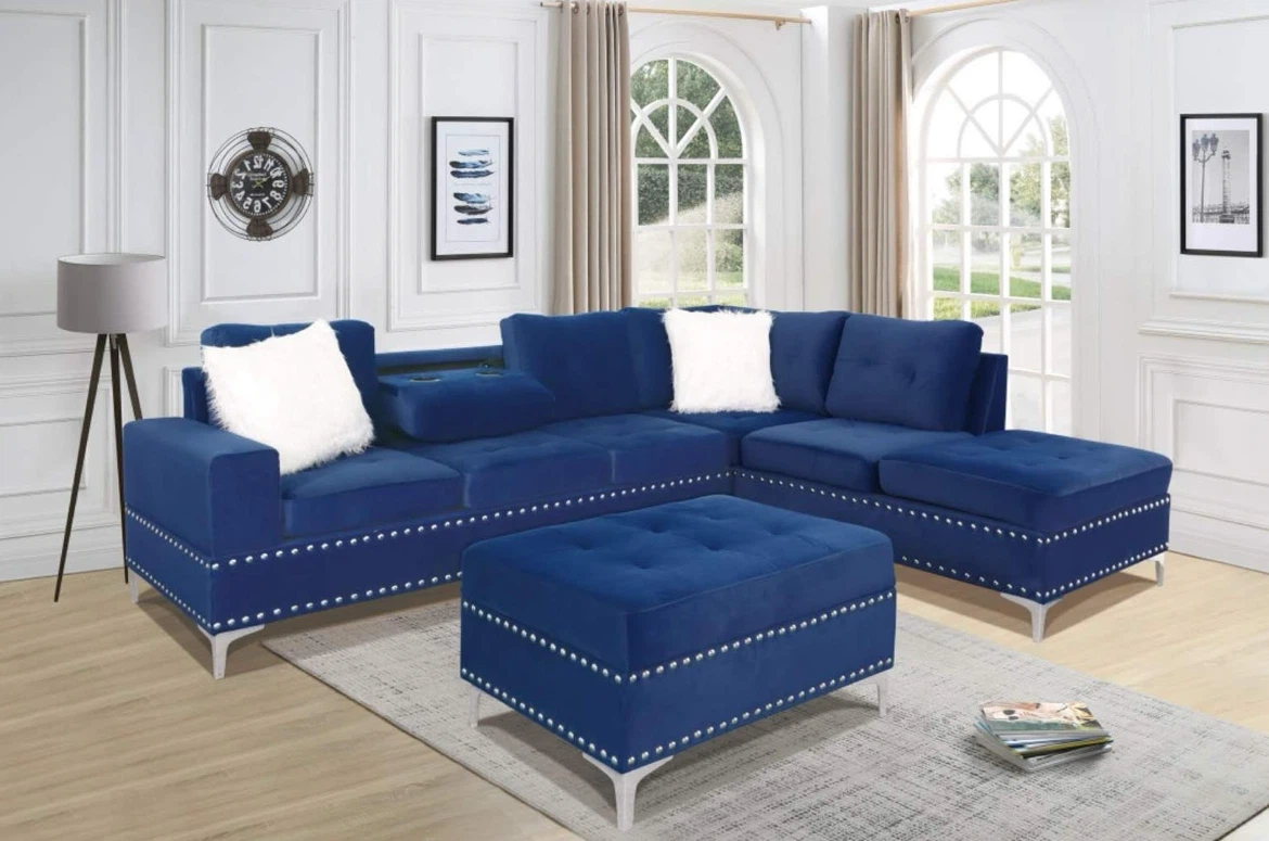 Velvet Sectional Sofa with Storage Ottoman - photo 3