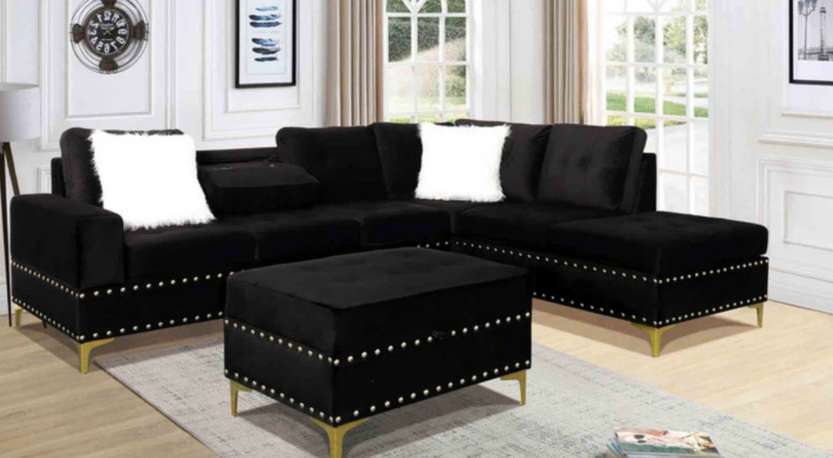Velvet Sectional Sofa with Storage Ottoman - photo 4