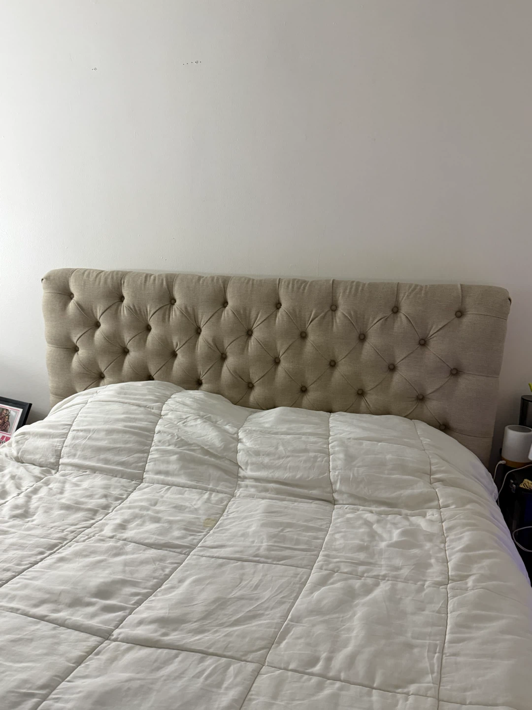 Tufted Beige Upholstered Queen Headboard