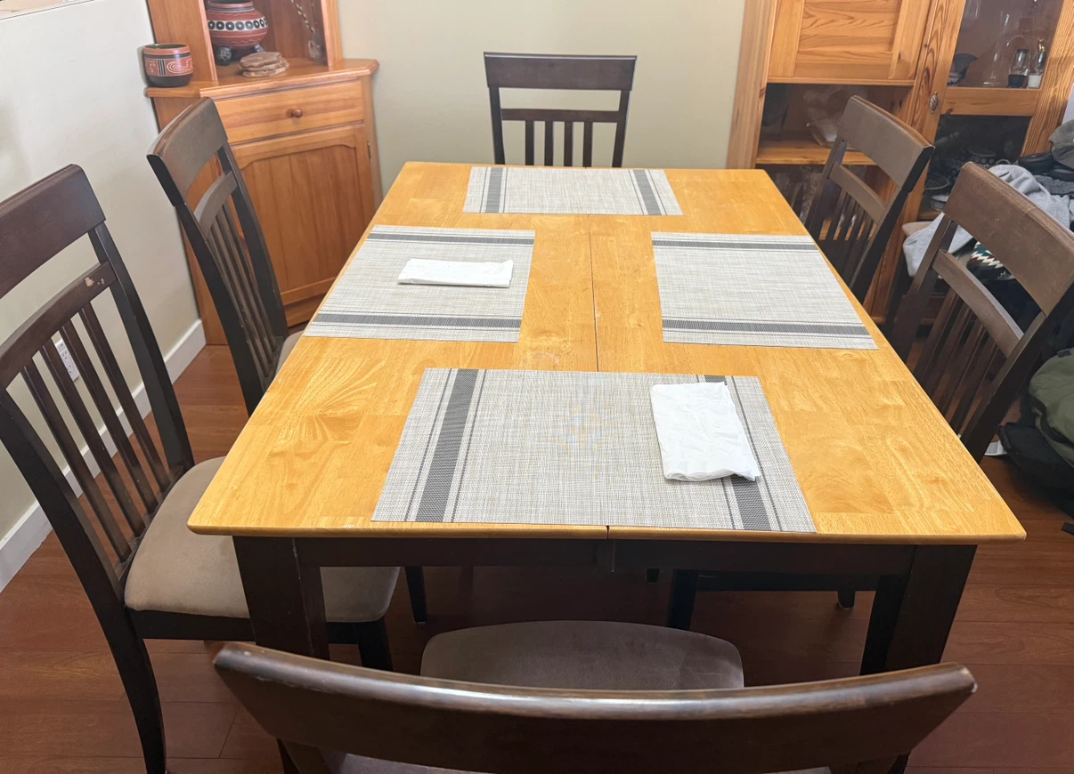 Wooden Table with 9 wooden chairs