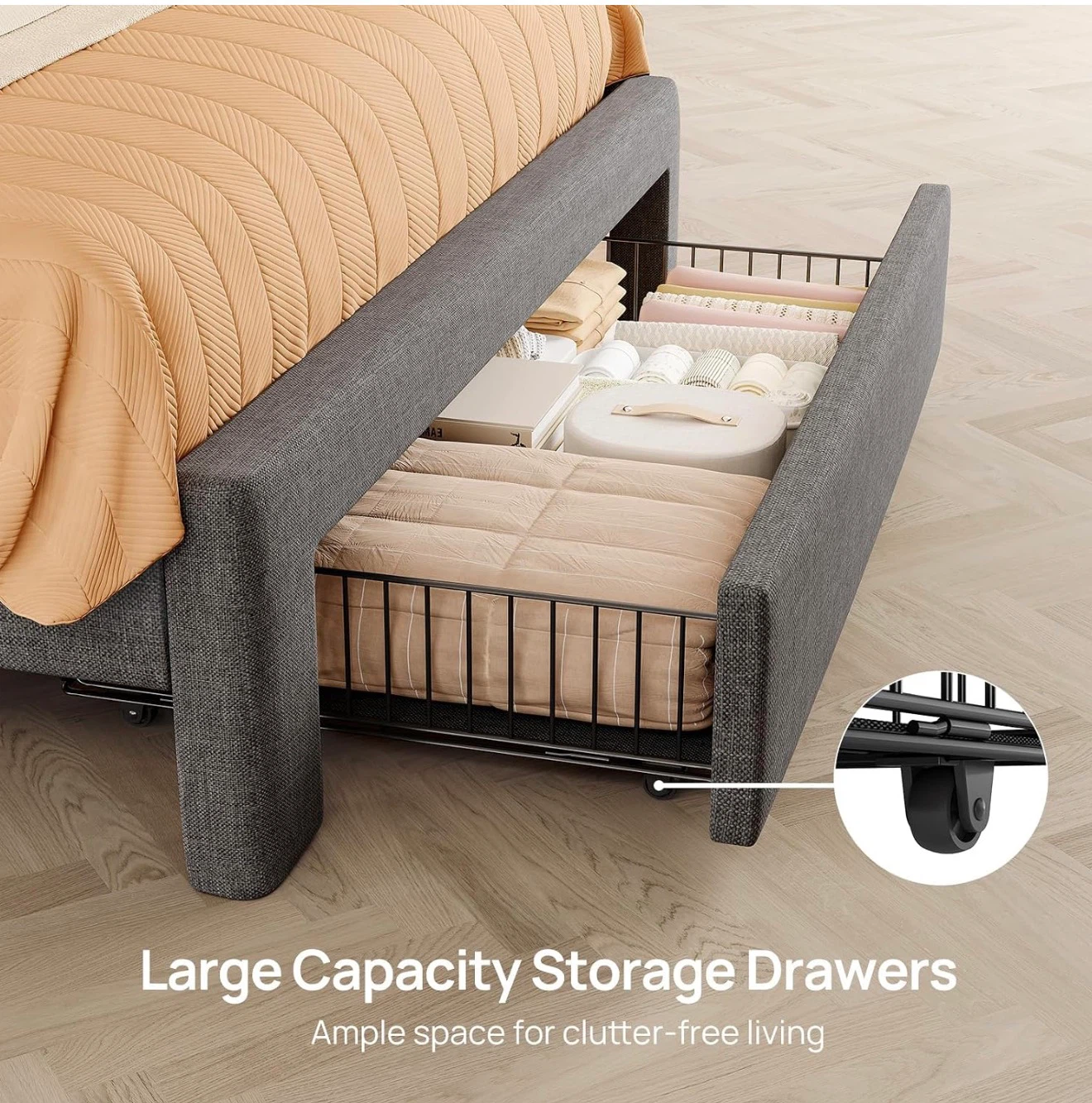 Twin Grey Upholstered Bed Frame with RGB Lighting and Storage - photo 3