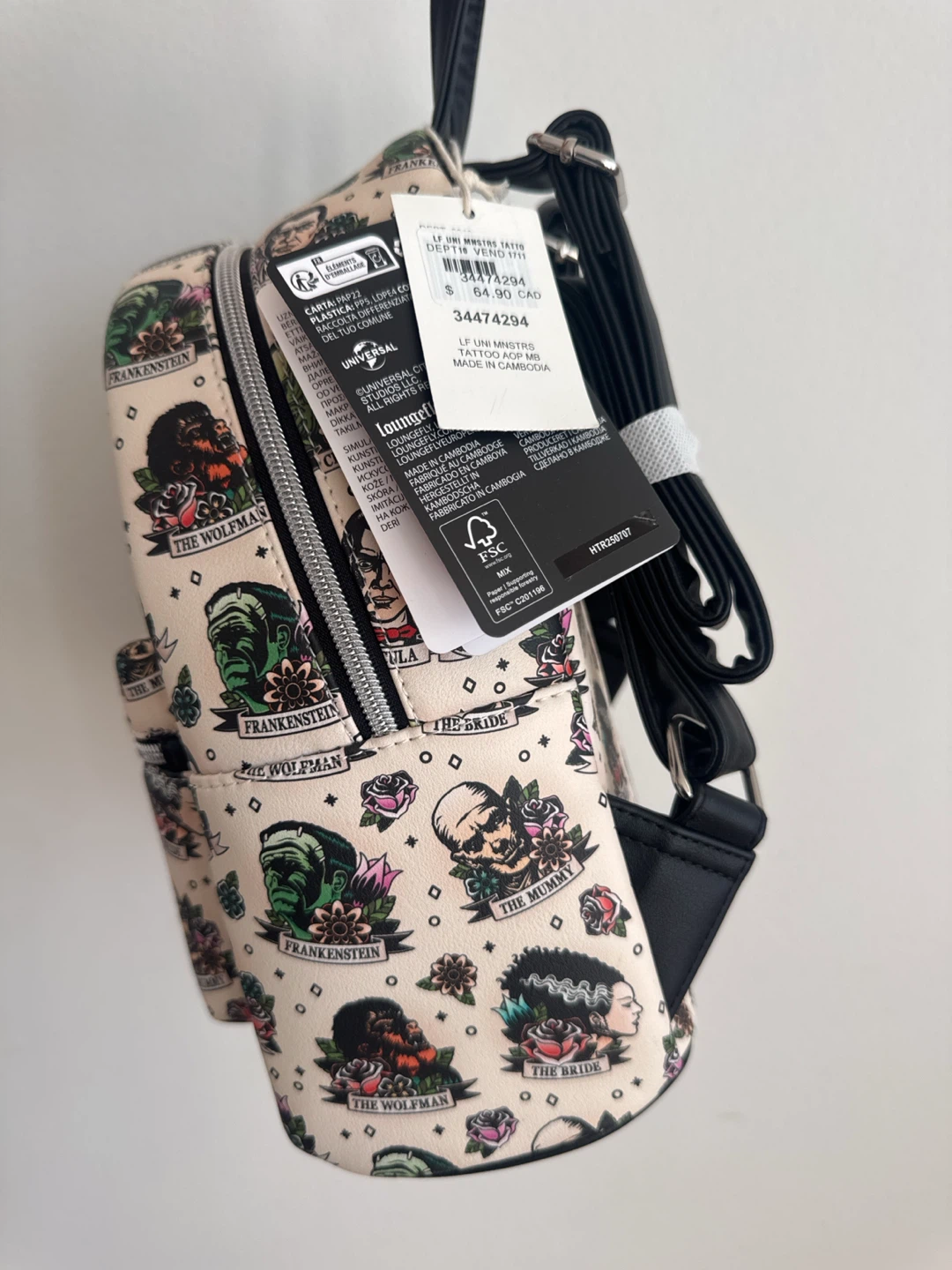 Loungefly Universal Monsters Tattoo Print Mini Backpack - photo 3