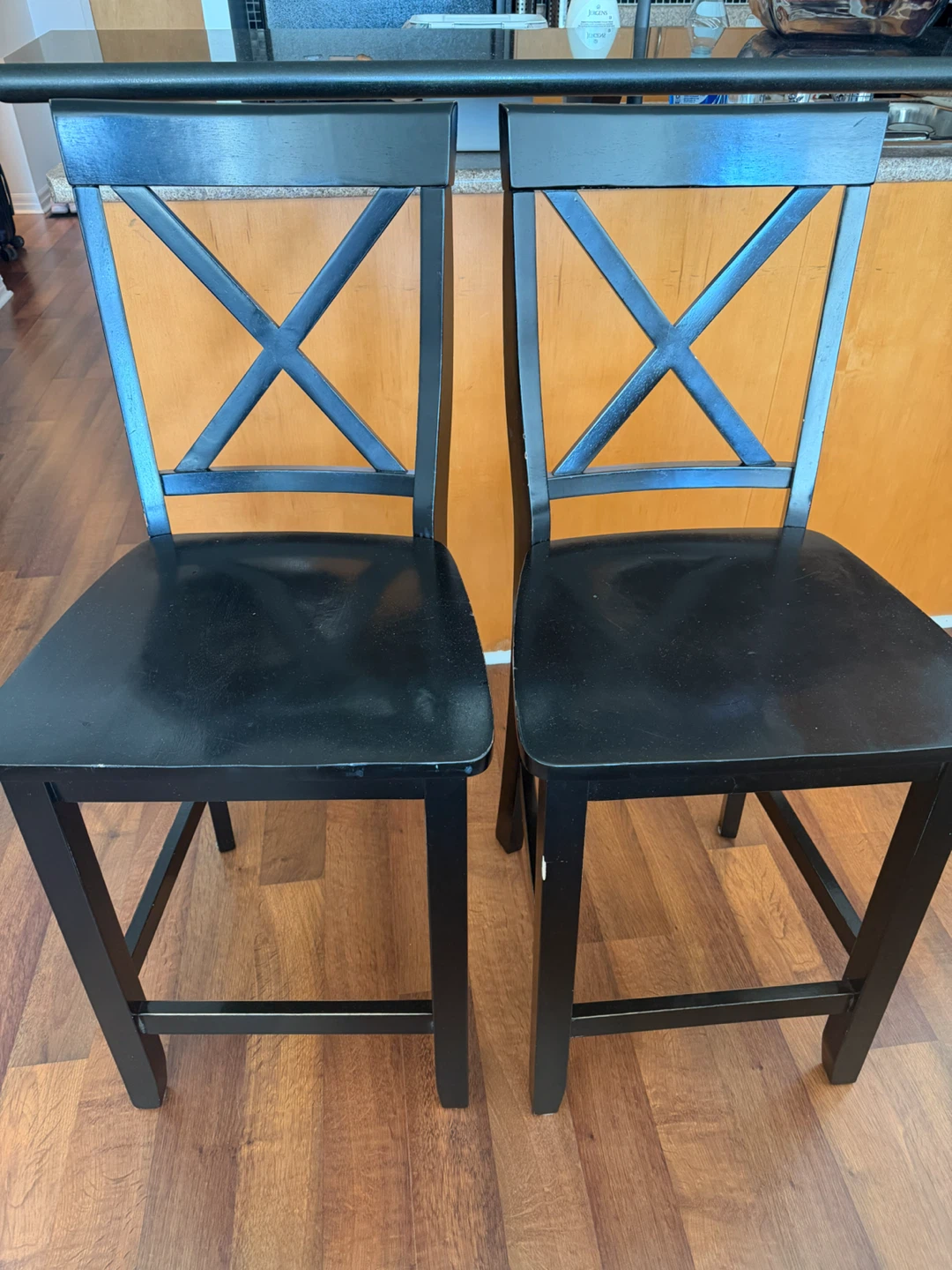 Two black wood bar stools - photo 2