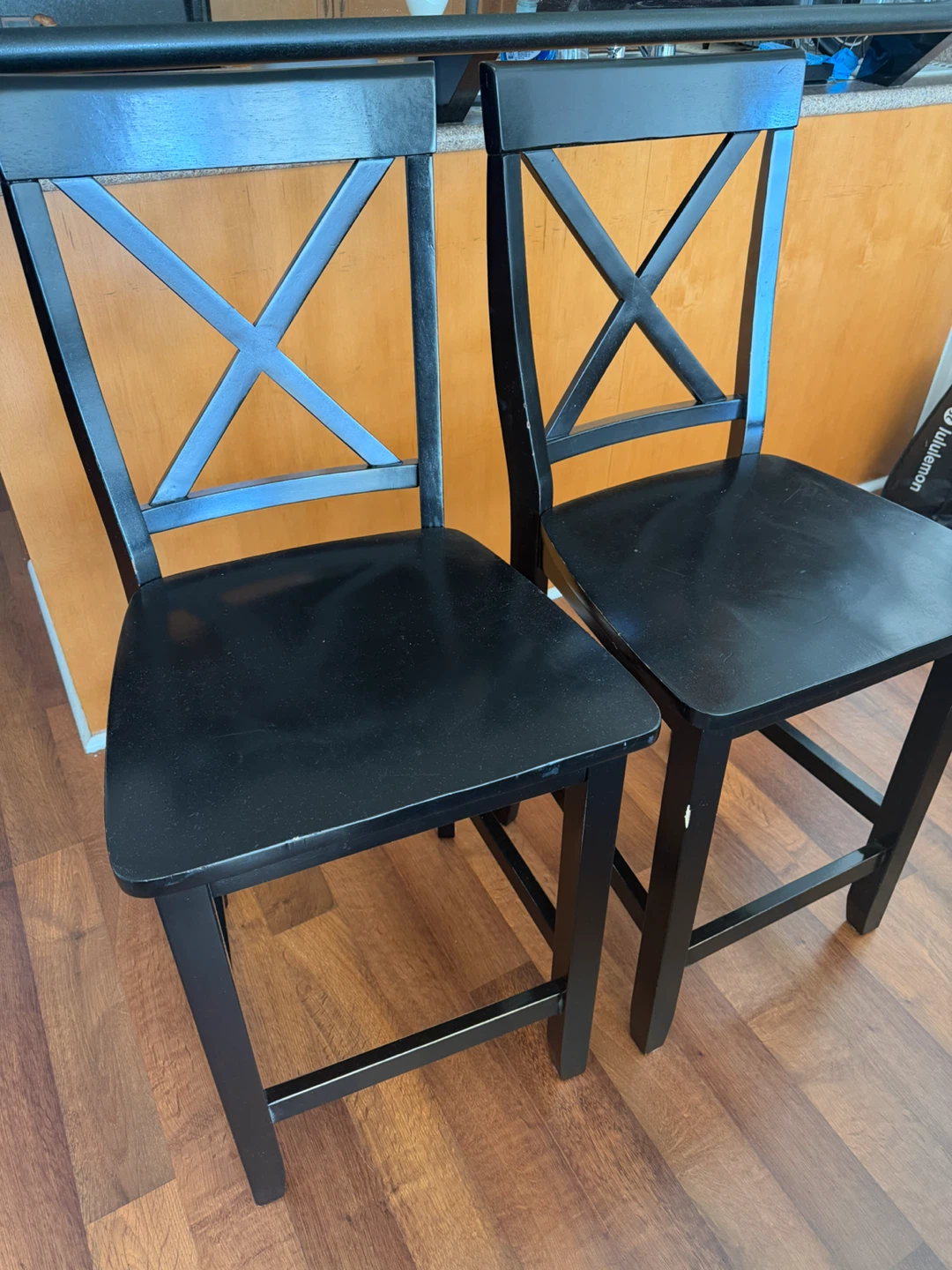 Two black wood bar stools - photo 3