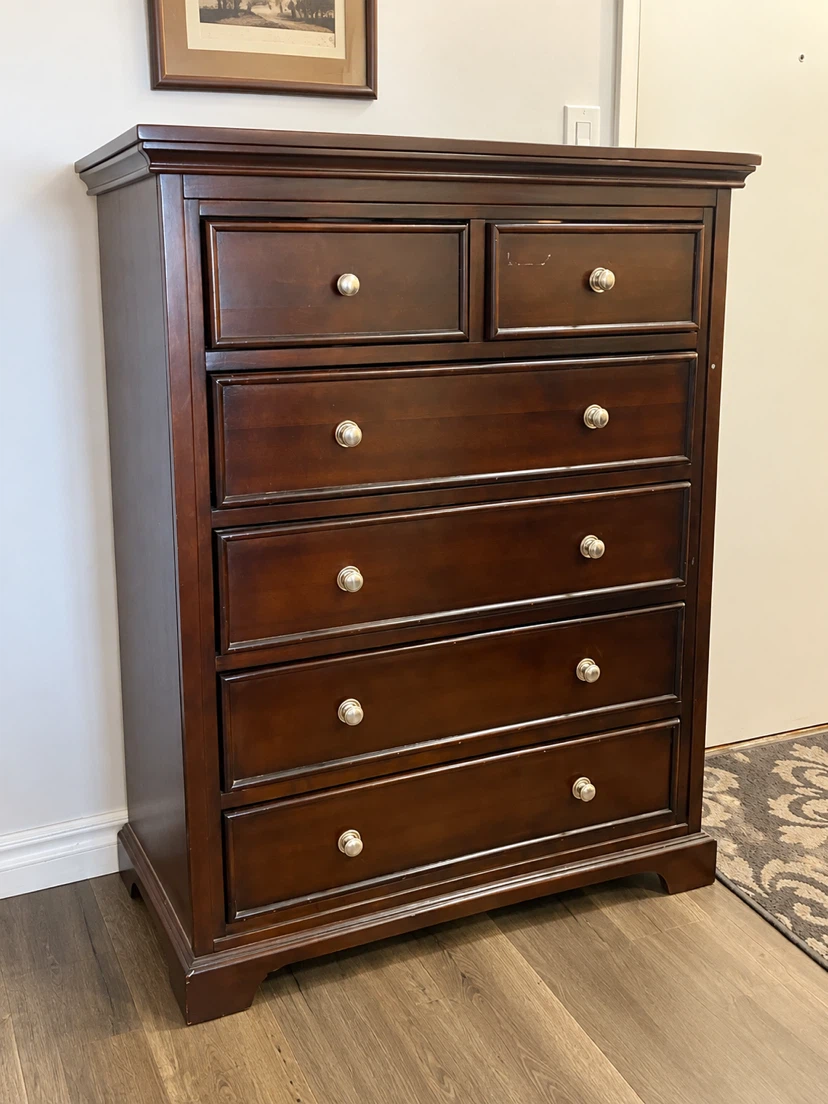 Dark Wood 5-Drawer Tall Chest Dresser