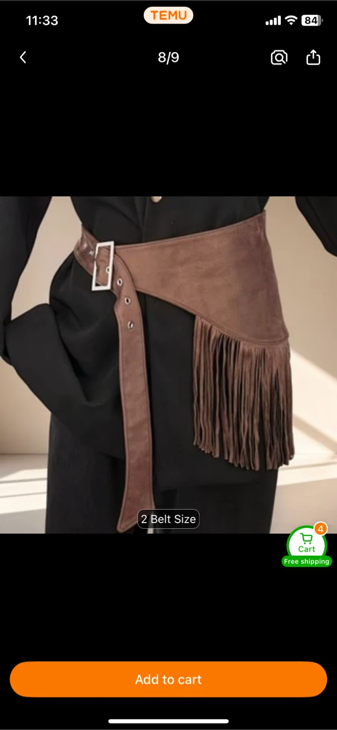 Brown Faux Suede Fringe Belt