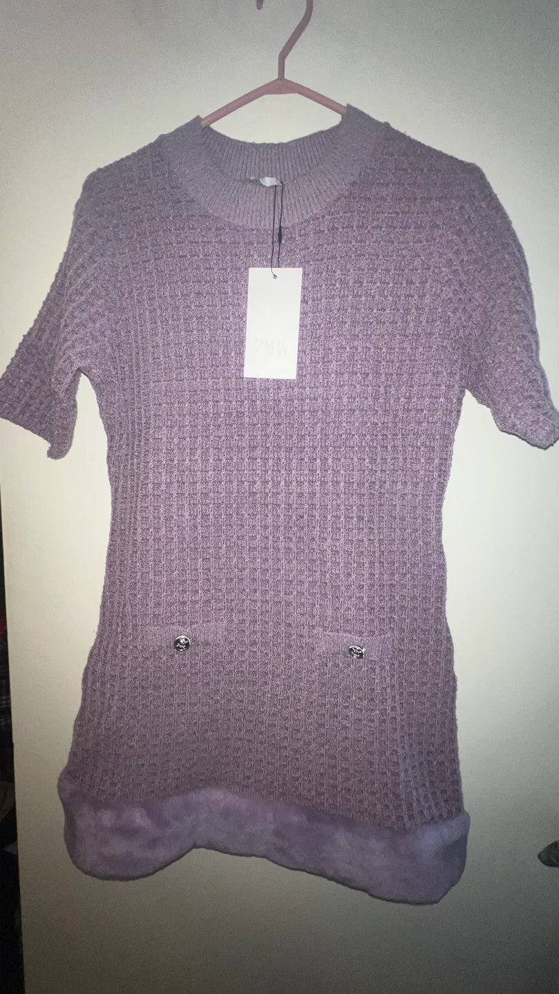 New-ZARA Knit Dress with Faux Fur Trim - Size L - photo 3