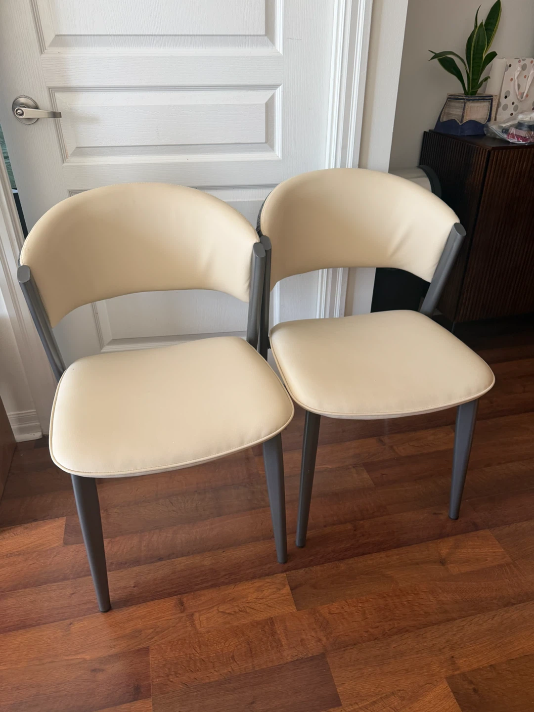 Two Cream and Grey Woven Accent Chairs