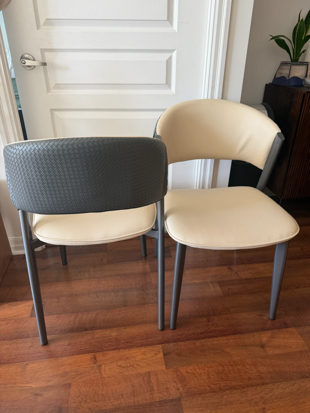 Two Cream and Grey Woven Accent Chairs - photo 2