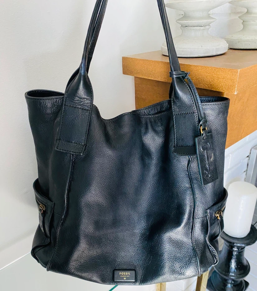 Fossil Black Leather Tote Bag