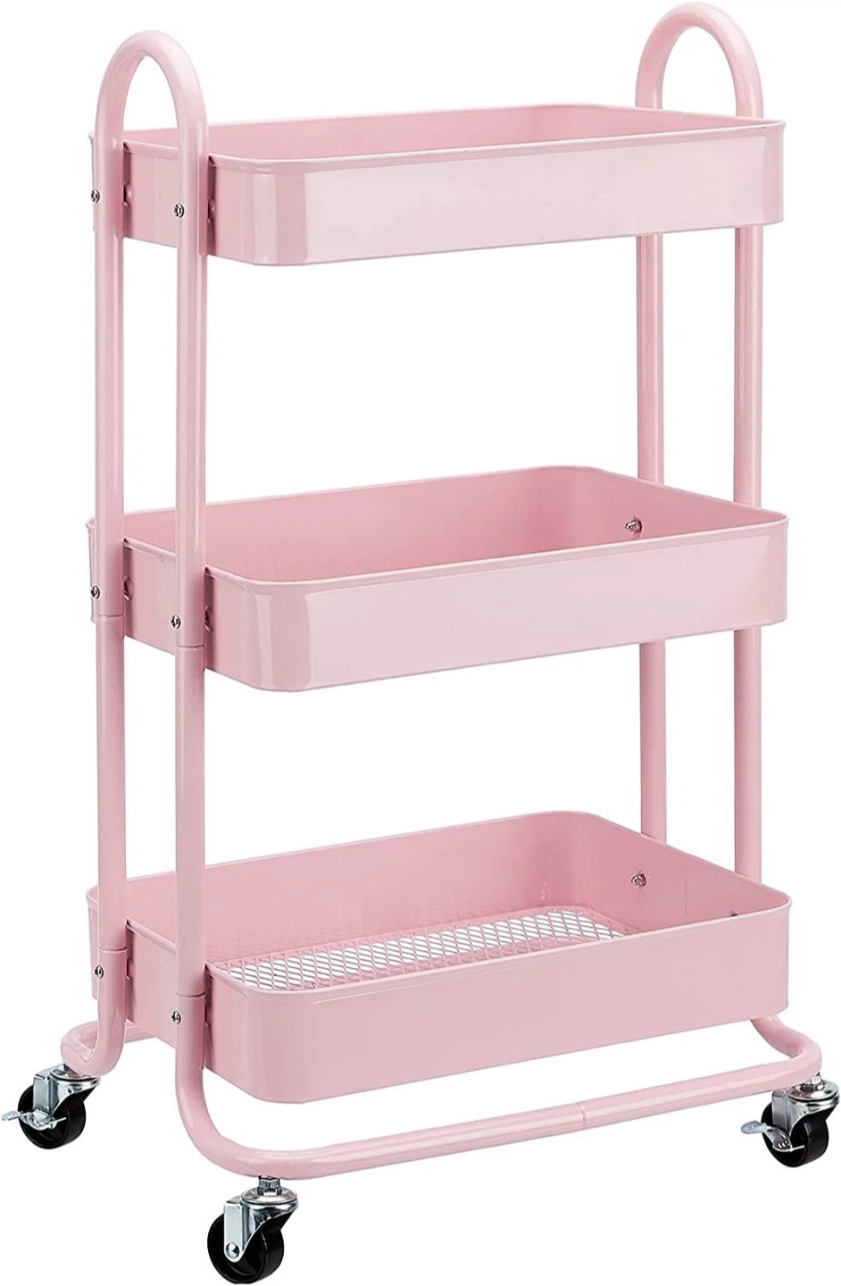 Pink 3-Tier Rolling Utility Cart