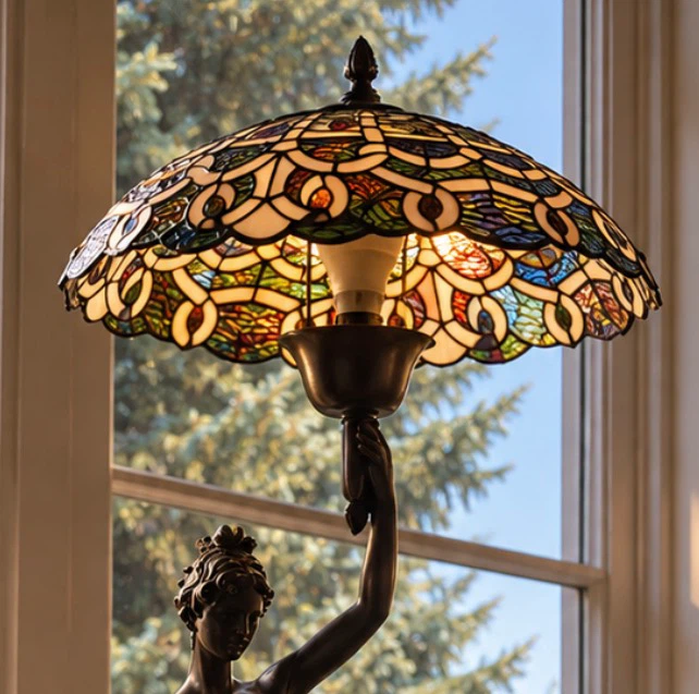 Neoclassical Figural Stained Glass Table Lamp - photo 4