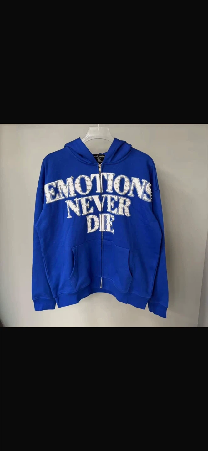 Mixed Emotion Rhinestone Zip-Up Hoodie