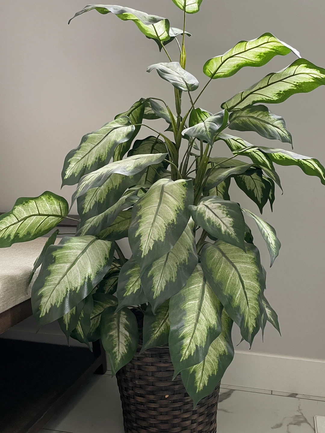 Artificial Dieffenbachia plant in wicker basket - photo 2