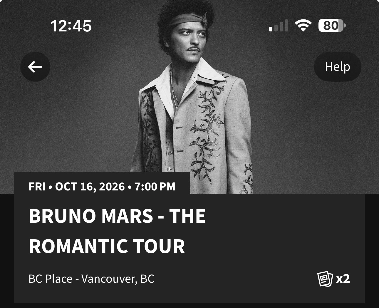 2 Bruno Mars Tickets - The Romantic Tour