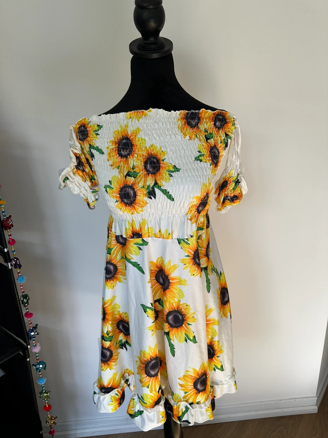 Sunflower Print Off-Shoulder Dress
