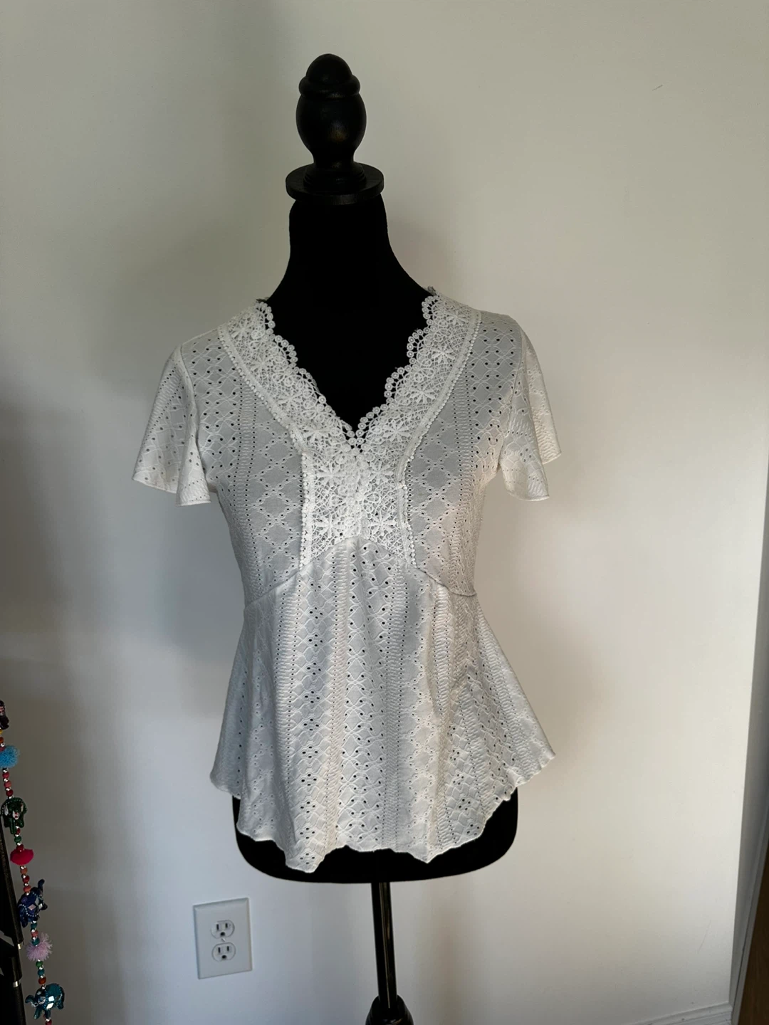 White Eyelet V-Neck Blouse