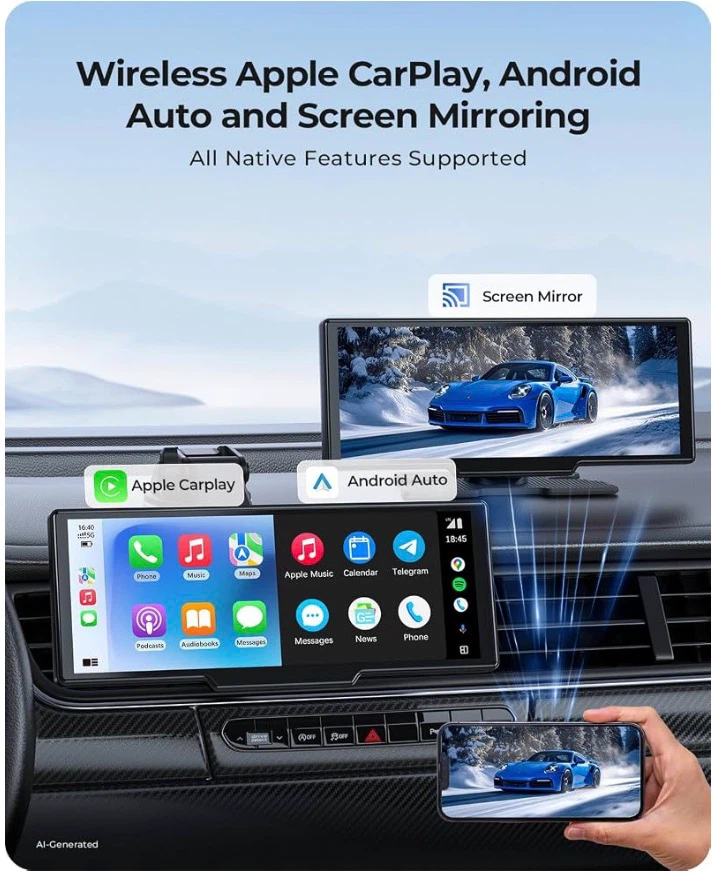 9.26" Wireless Carplay Screen for Car with 4K Dash Cam - photo 2